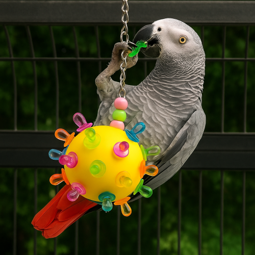 Závěsné hračky ve tvaru míče L | Kreativní hračka pro velké a střední papoušky | Žlutá | Parrot Planet od ParrotPlanet.cz