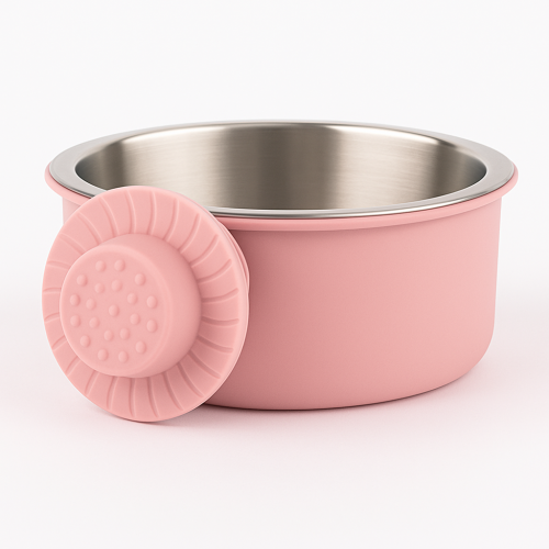 Roztomilá a praktická kovová miska velikosti M v pastelově růžové barvě Parrot Planet.cz
