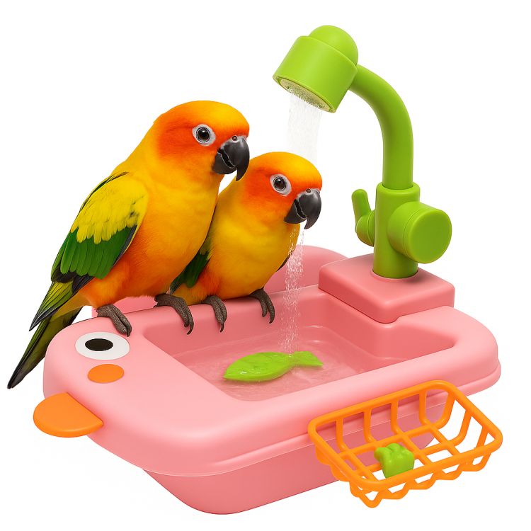 Bazén pro papoušky s hračkami, malinový | Parrot Planet.cz