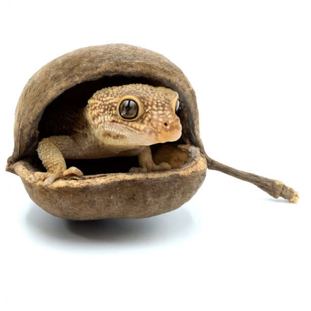 BioGecko Nut – Přírodní úkryt z ořechové skořápky pro gekony od ParrotPlanet.cz