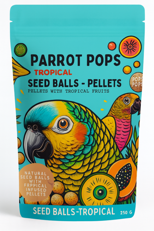Parrot Pops Tropical – Big Parrot – Tropické krmivo ve tvaru kuliček pro střední a velké papoušky 250 g od ParrotPlanet.cz