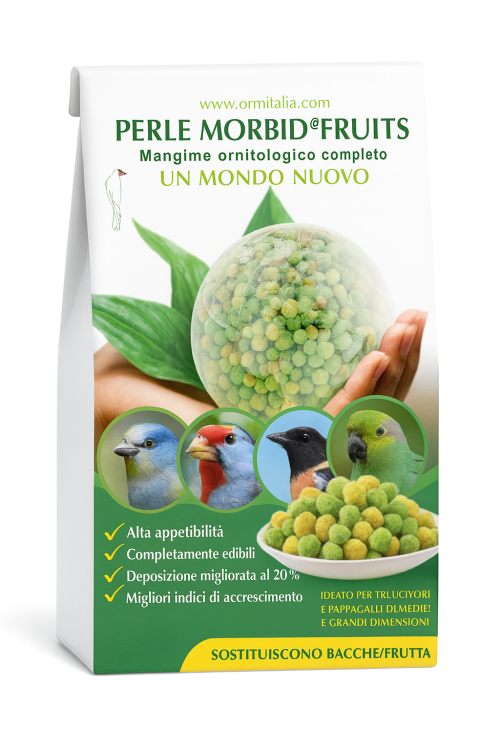 Ornitalia Perle Morbide FRUITS GRREN – Lahodné klíčky v zelenožlutých kuličkách pro všechny papoušky 4 kg od ParrotPlanet.cz