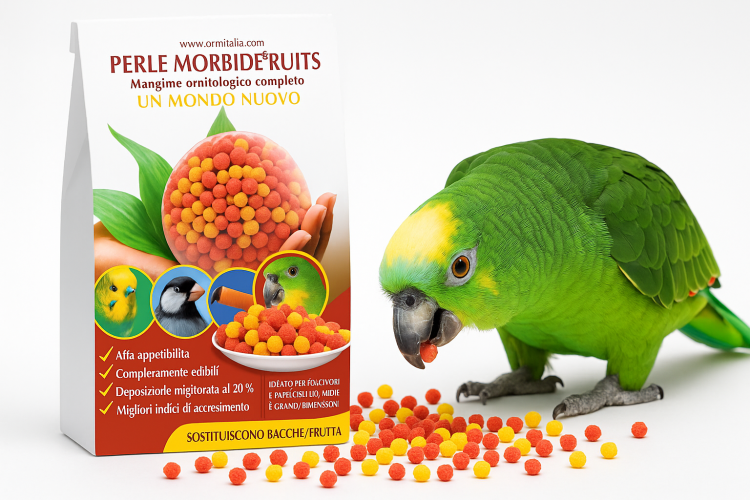 Ornitalia Perle Morbide FRUITS RED – Lahodné ovocné klíčky v barevných kuličkách pro všechny papoušky 800 g od ParrotPlanet.cz