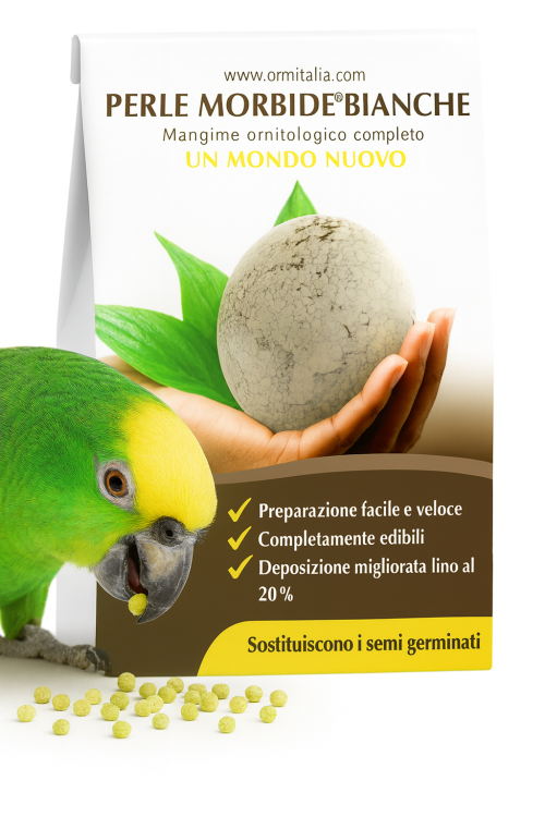 Ornitalia Perle Morbide Bianche/WHITE – Lahodné přírodní klíčky v kuličkách pro všechny papoušky 800 g od ParrotPlanet.cz