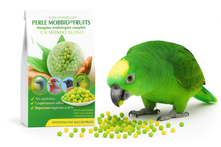 Ornitalia Perle Morbide FRUITS GRREN – Lahodné klíčky v zelenožlutých kuličkách pro všechny papoušky 4 kg od ParrotPlanet.cz