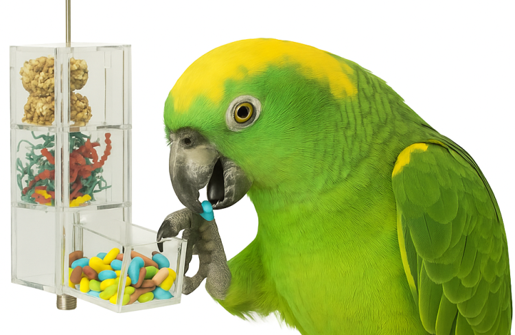 3 zásuvky s krmením – interaktivní hračka pro papoušky od ParrotPlanet.cz
