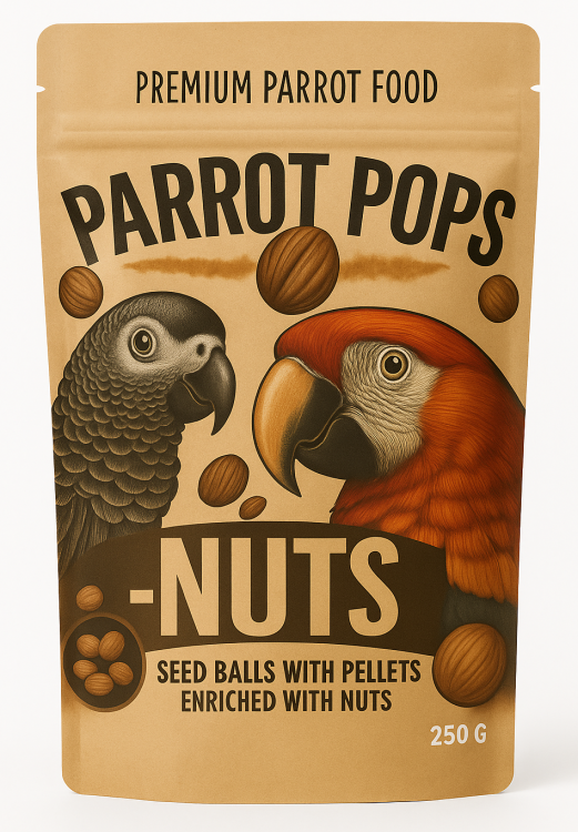 Parrot Pops Nuts - Big Parrot - Krmivo: zrní s velkým množstvím ořechů ve tvaru kuliček pro střední a velké papoušky 250 g  od ParrotPlanet.cz