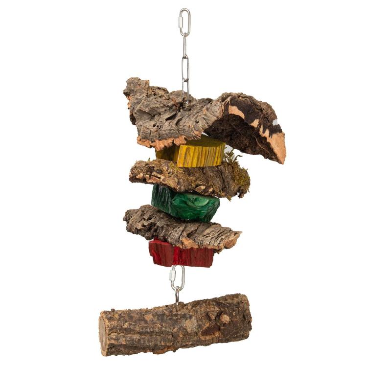 Hračka z korku a dřevěných destiček – přírodní hračka pro papoušky | délka cca 15 cm od ParrotPlanet.cz