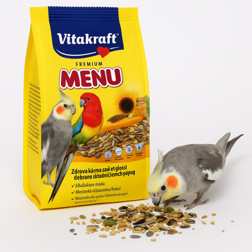 VITAKRAFT Menu pro andulky a střední papoušky 1 kg – kompletní přírodní krmivo s medem, vitaminy a minerály od ParrotPlanet.cz
