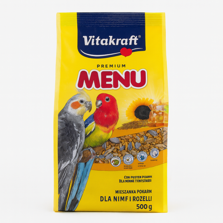 VITAKRAFT Menu pro andulky a střední papoušky 1 kg – kompletní přírodní krmivo s medem, vitaminy a minerály od ParrotPlanet.cz