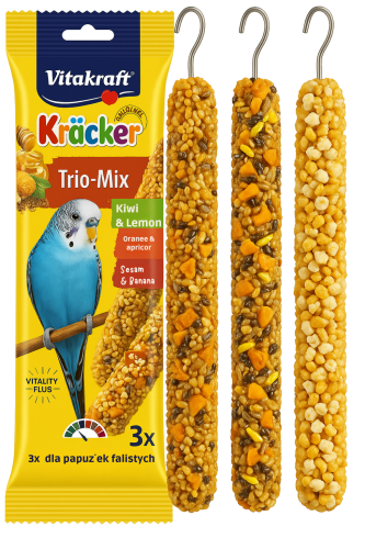 Vitakraft Kracker Trio‑Mix Premium – Kiwi, Sezam, Pomaranč – klasy pro papouška vlnkovaného 3 ks od Parrotplanet.cz