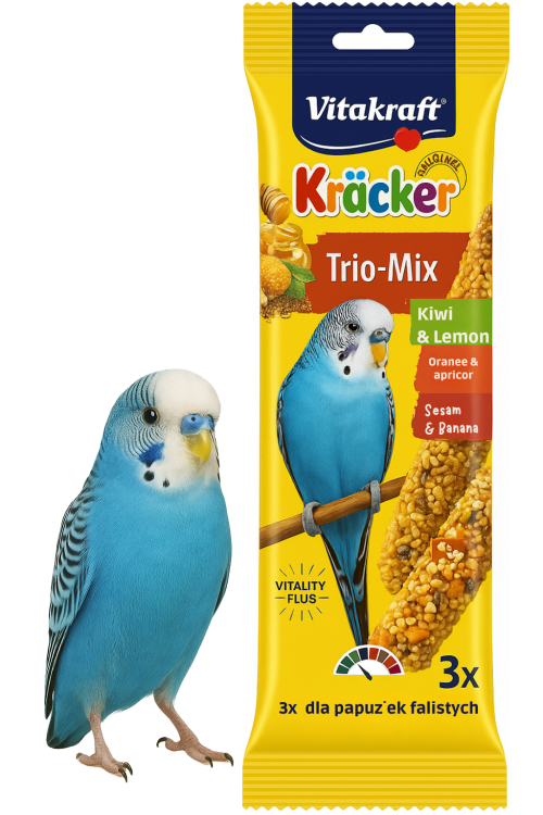 Vitakraft Kracker Trio‑Mix Premium – Kiwi, Sezam, Pomaranč – klasy pro papouška vlnkovaného 3 ks od Parrotplanet.cz