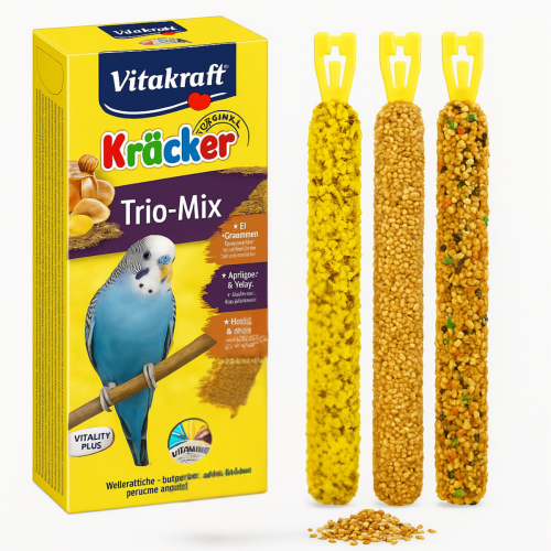 Vitakraft Kracker Mix Premium – Vejce, Meruňka a Med – výjimečné kolby pro papouška vlnkovaného, 3 ks od ParrotPlanet.cz