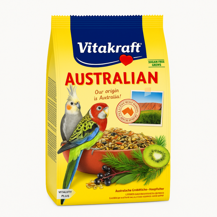 Vitakraft Australian 750 g – Prémiové krmivo pro andulky a rozelly | Přírodní složky, ovoce, semena, kompletní sada vitamínů od ParrotPlanet.cz