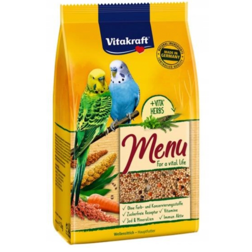 Vitakraft MENU Premium 500 g pro papoušky vlnkované – kompletní krmivo s jódem, vitaminy a Vital Pellets od ParrotPlanet.cz