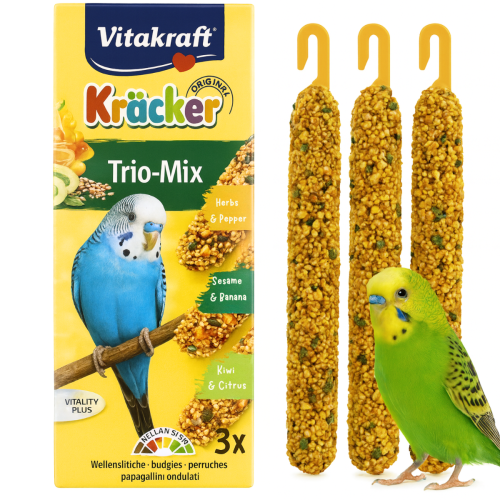 Vitakraft Kracker Mix Premium – Banán, Kiwi, Paprika – prémiové klasy pro papouška vlnkovaného 3 ks od ParrotPlanet.cz