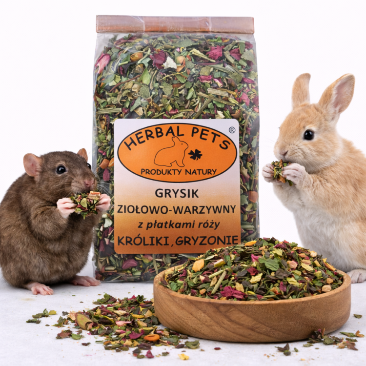 Bylinný a zeleninový žvýkací pamlsek s růžovými lístky pro králíky a hlodavce – přírodní směs plná chuti a výživných hodnot 100 g od ParrotPlanet.cz