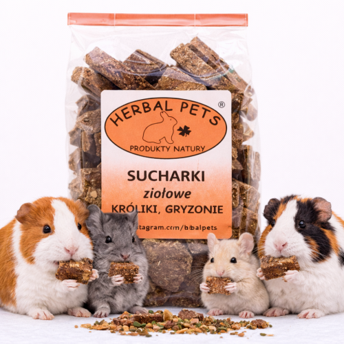 Bylinné sušenky – přírodní pochoutka pro králíky a hlodavce, podporující zdraví a hygienu zubů 140 g od ParrotPlanet.cz