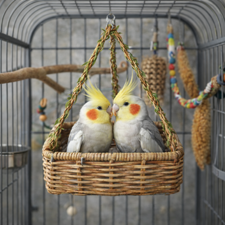 Papouščí zátoka – čtvercová závěsná odpočinková hamaka 15 × 15 × 4 cm od ParrotPlanet.cz