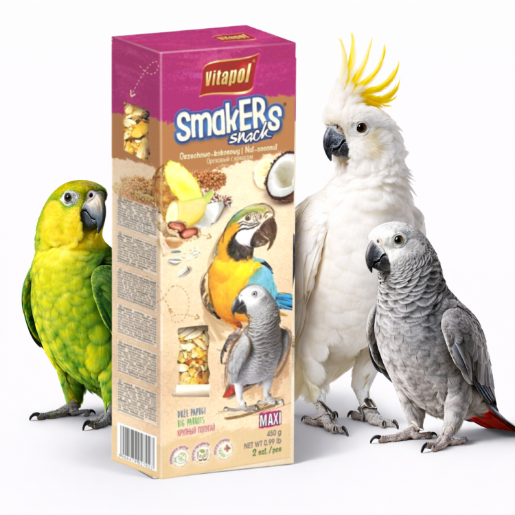 VitaPol – SMAKERS MAXI OŘECHOVO-KOKOSOVÉ PRO VELKÉ PAPOUŠKY 450 g  od ParrotPlanet.cz