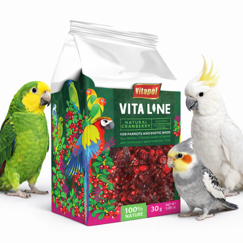 Vitapol VITALINE – Brusinky pro všechny papoušky 30 g od ParrotPlanet.cz