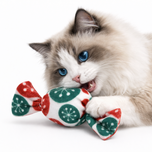 Plyšový bonbón | hračka pro kočky |  červené/zelené květy, 4x9cm od  ParrotPlanet.cz