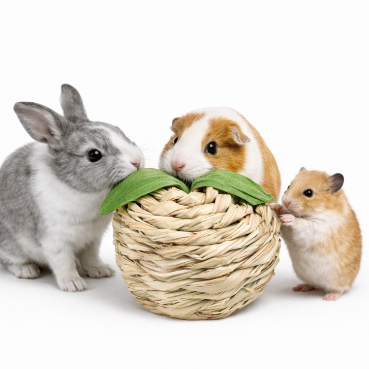 Proutěná koule 8 cm pro hlodavce – přírodní hračka na okusování a trhání | vrba a kukuřičné listy od ParrotPlanet.cz