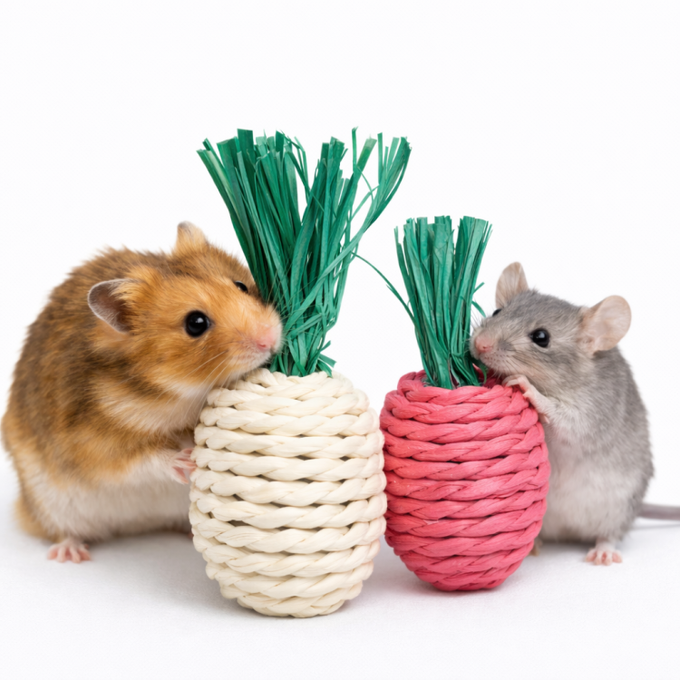 Roztomilé jahůdky 8 cm – přírodní hryzací hračka 2 ks | pro hlodavce a králíky od ParrotPlanet.cz