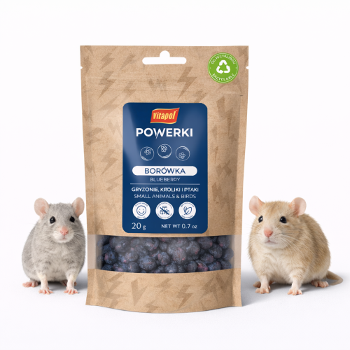 Křupavé, lyofilizované borůvky bez přísad. 100% přírodní složení. Ideální jako odměna a zpestření stravy hlodavců od ParrotPlanet.cz