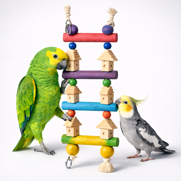 Domeček s žebříkem – hračka pro všechny papoušky od ParrotPlanet.cz