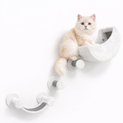 Zestaw ścienny dla kota, biały/szary, plusz, 4 elementy | Trixie od ParrotPlanet.pl