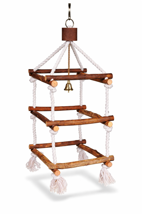 Dřevěná věž se zvonkem – hračka pro všechny středně velké papoušky od ParrotPlanet.cz