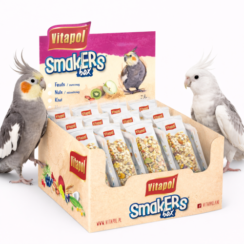 VITAPOL-SMAKERS BOX OVOCNÝ PRO NYMFY - MIX 3 PŘÍCHUTÍ: OŘECHOVÁ, OVOCNÁ, KIWI - 12 KS  od ParrotPlanet.cz