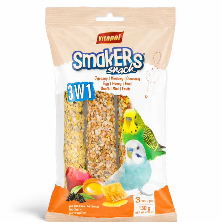 Vitapol - Smakers 3 v 1 pro vlnkované papoušky v fólii 3 ks - 130 g od ParrotPlanet.cz