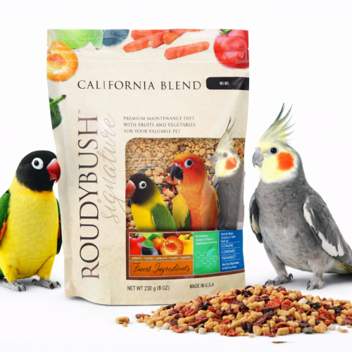 RoudyBush California Blend Mini 1,25 kg – Tropický granulát pro nymfy a jiné menší a střední papoušky od ParrotPlanet.cz