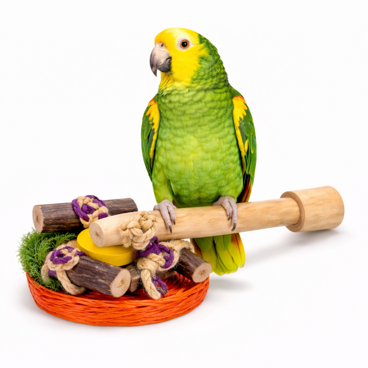 Tyč Java s hračkami L – jedinečný kousek přírody pro střední a velké papoušky od ParrotPlanet.cz