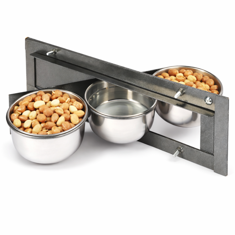 Otočný držák na misky do voliéry pro papoušky z nerezové oceli M | průměr misky cca 11 cm  od ParrotPlanet.cz