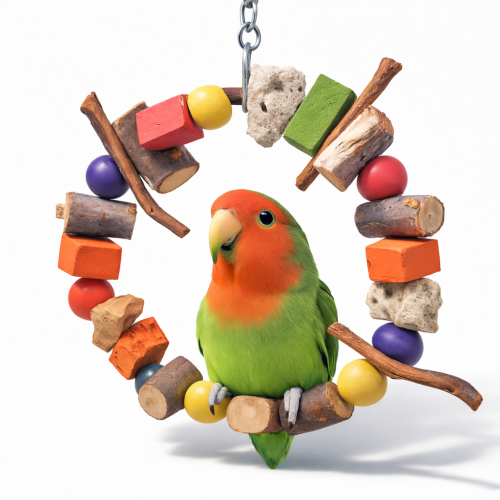 Dřevěný prsten s kameny Lava – hračka pro malé a střední papoušky  od ParrotPlanet.cz