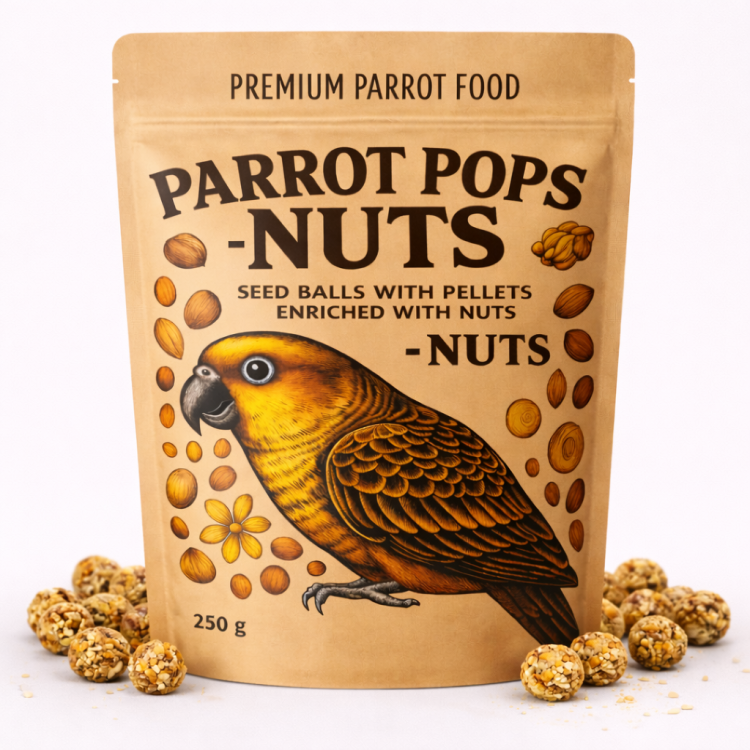 Parrot Pops Nuts Small – Krmivo: zrno s velkým množstvím ořechů ve tvaru kuliček pro střední a malé papoušky 250 g   od ParrotPlanet.cz