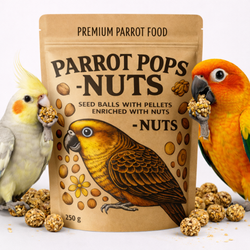 Parrot Pops Nuts Small – Krmivo: zrno s velkým množstvím ořechů ve tvaru kuliček pro střední a malé papoušky 250 g   od ParrotPlanet.cz