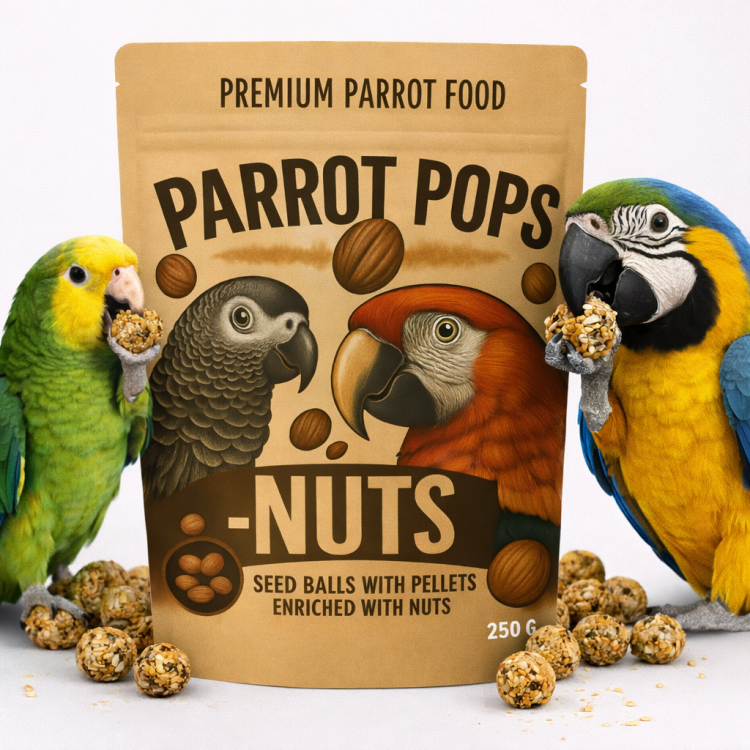 Parrot Pops Nuts - Big Parrot - Krmivo: zrní s velkým množstvím ořechů ve tvaru kuliček pro střední a velké papoušky 250 g  od ParrotPlanet.cz