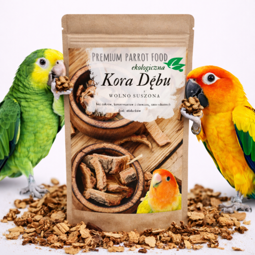 Premium Parrot Food | Ekologická dubová kůra | Zdravý doplněk krmiva pro všechny papoušky 50 g od ParrotPlanet.cz