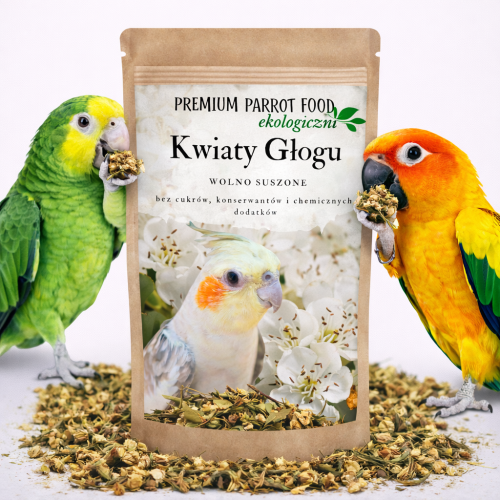 Premium Parrot Food | Ekologické hlohové květy | Zdravý doplněk stravy pro všechny papoušky 50 g  od ParrotPlanet.cz