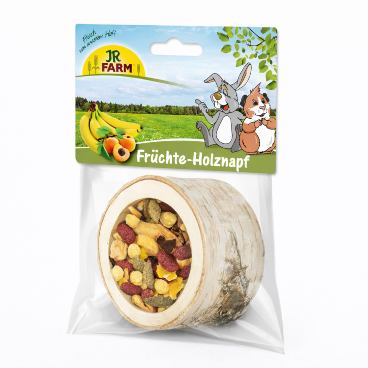 JR FARM Ovocná dřevěná miska k zobání s banánem, ananasem, meruňkou a červenou řepou pro papoušky 120 g od ParrotPlanet.cz