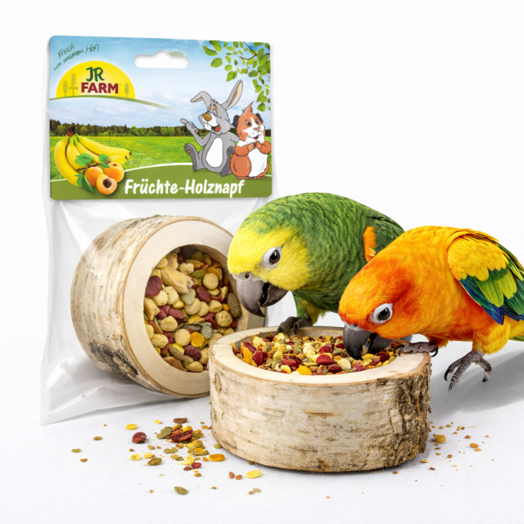 JR FARM Ovocná dřevěná miska k zobání s banánem, ananasem, meruňkou a červenou řepou pro papoušky 120 g od ParrotPlanet.cz
