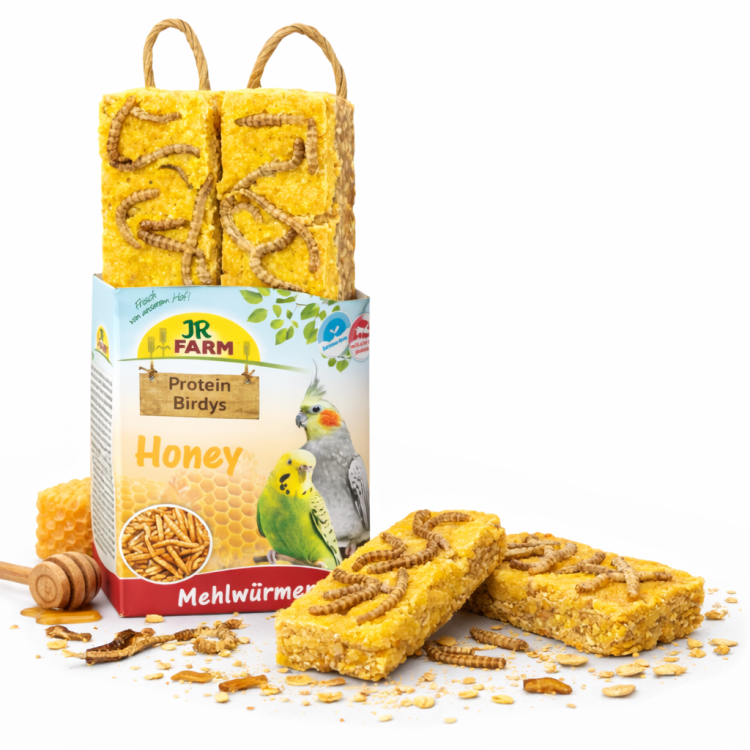 JR FARM Protein-Birdys Honey Silkworms – chutný vaječný piškot s medem a moučnými červy pro všechny papoušky od ParrotPlanet.cz