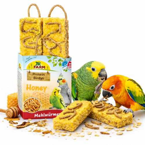 JR FARM Protein-Birdys Honey Silkworms – chutný vaječný piškot s medem a moučnými červy pro všechny papoušky od ParrotPlanet.cz