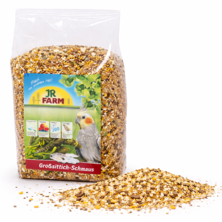 JR Farm Big Parakeets – krmivo pro korely a další střední papoušky obohacené o ústřicové skořápky 1 kg od ParrotPlanet.cz