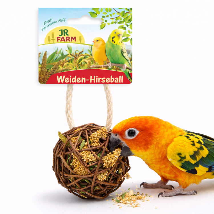 JR FARM Proutěná koule plněná prosem – lahodná pochoutka pro všechny papoušky 25 g  od ParrotPlanet.cz