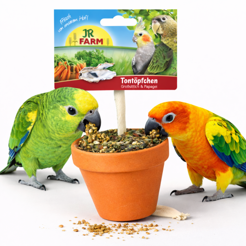 JR FARM Hliněný květináč – lahodná pochoutka pro všechny větší papoušky 260 g .cz